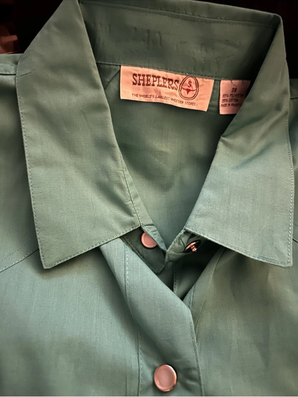 Vintage Sheplers Men’s Teal Casual Button-Down Shirt Pearl Snaps